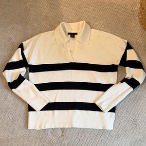 Tahari V-Neck Sweater in Black and White Stripes